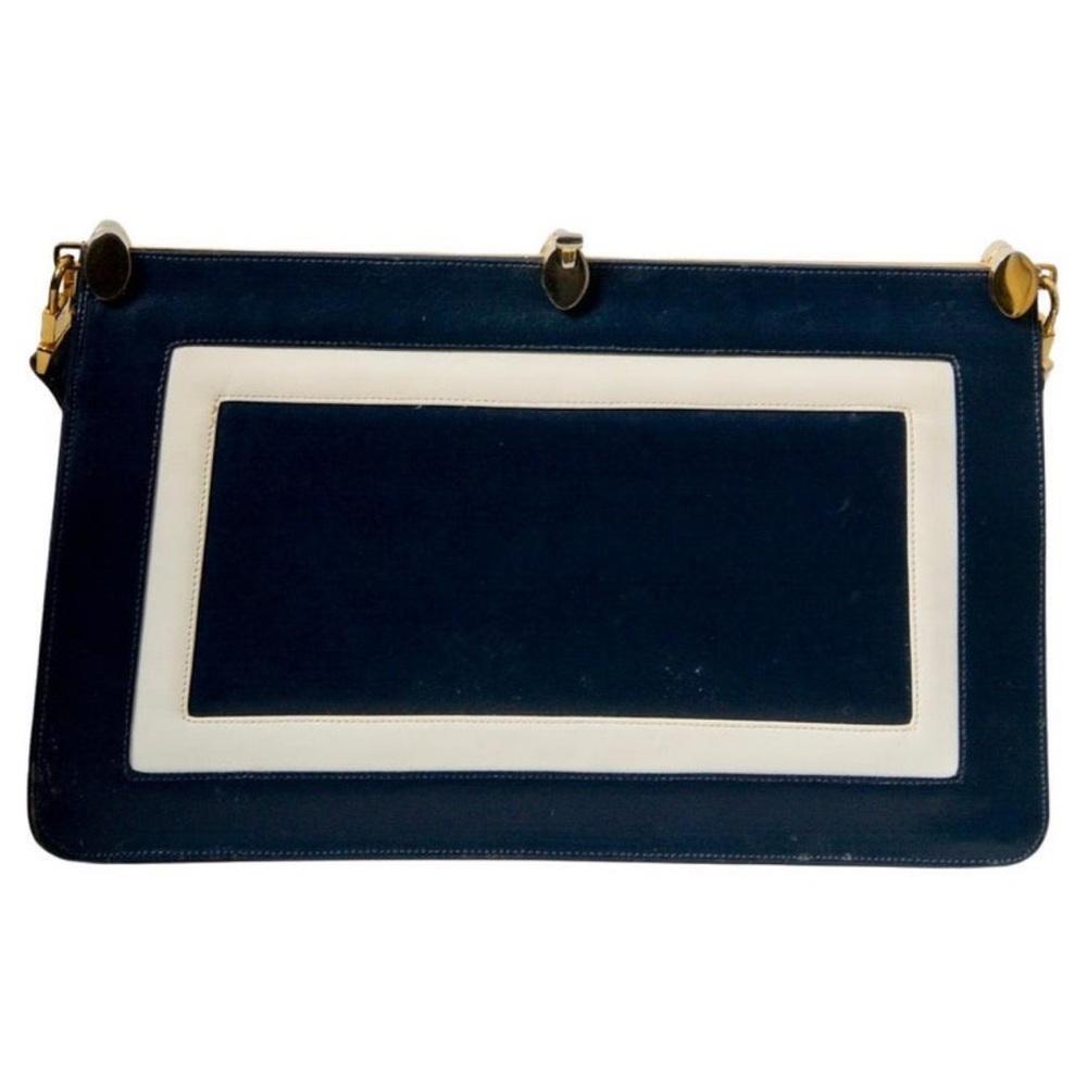 Vintage Lou Taylor Navy Convertible Clutch leather